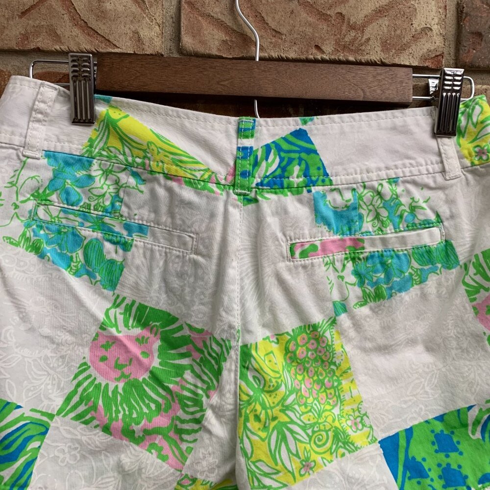 Lilly Pulitzer The Callahan Women's 0 Patchwork 100% Cotton Lioness Shorts GUC - Picture 8 of 16